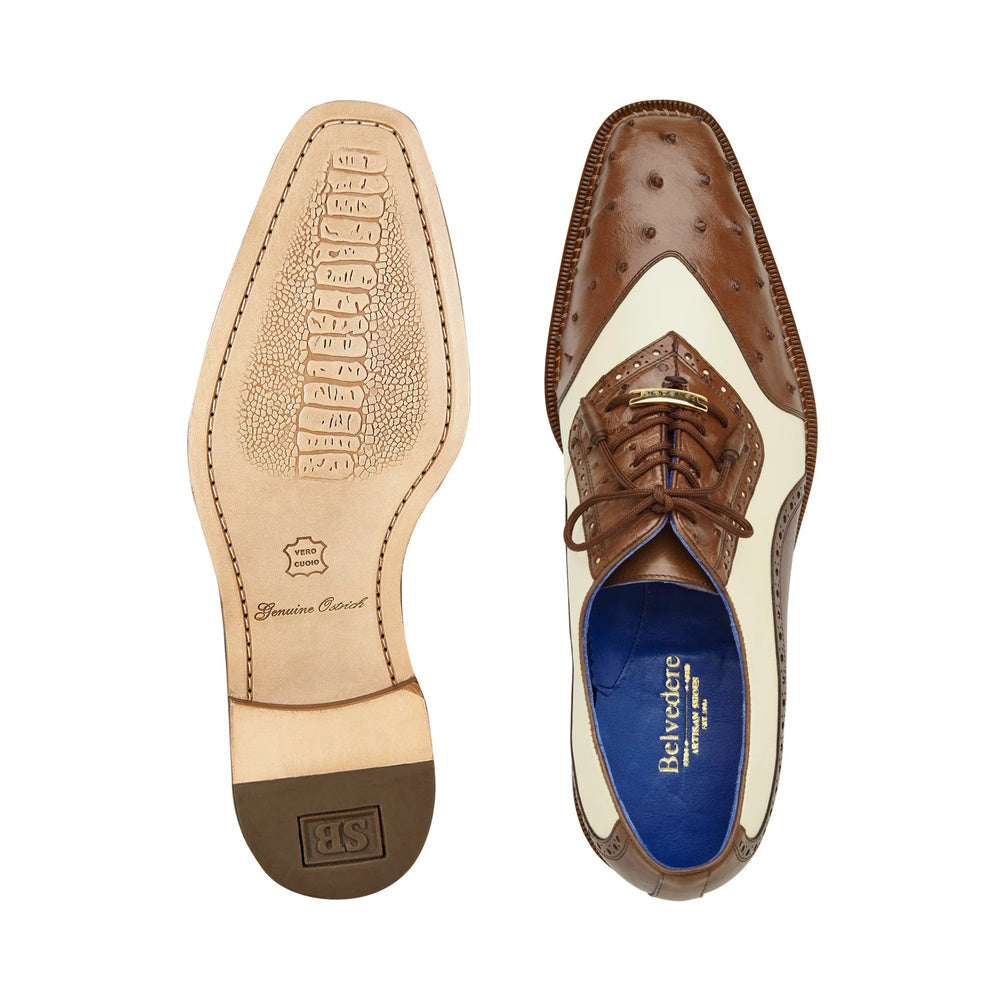 Belvedere Sesto Genuine Ostrich Quill / Italian Leather Shoes Brown / Cream (R54)