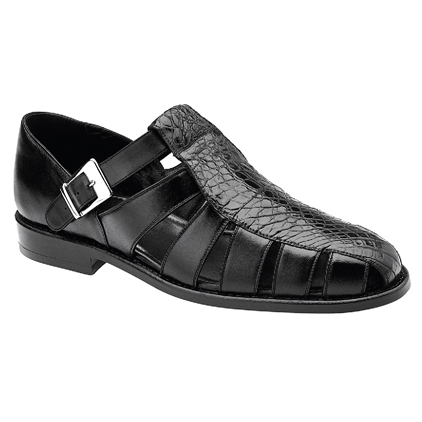 Belvedere Fabrizio 2 Crocodile & Calfskin Sandals Black