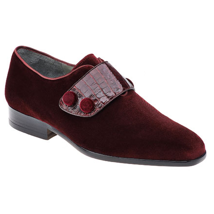 Belvedere Fede Velvet & Crocodile Strap Loafers Scarlet Red