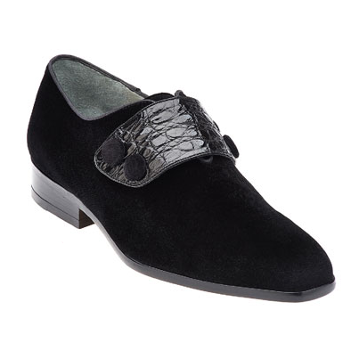 Belvedere Fede Velvet & Crocodile Strap Loafers Black