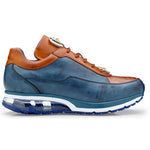Belvedere Flash Ostrich Leg & Calf Sneakers Antique Blue Safari / Almond