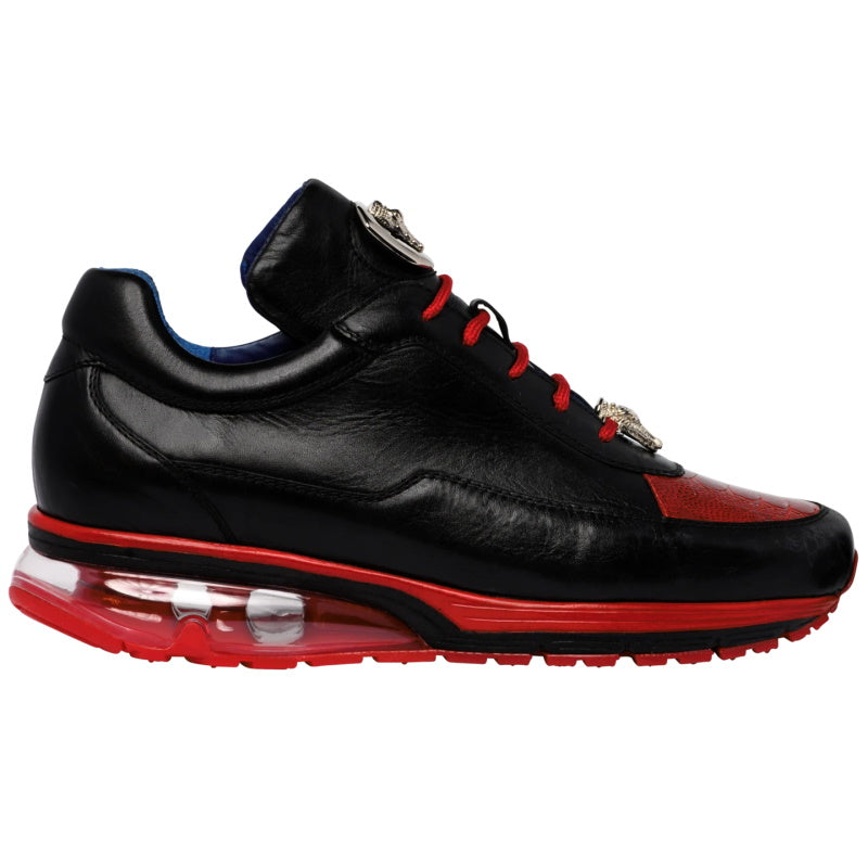 Belvedere Flash Ostrich Leg & Calf Sneakers Black / Red
