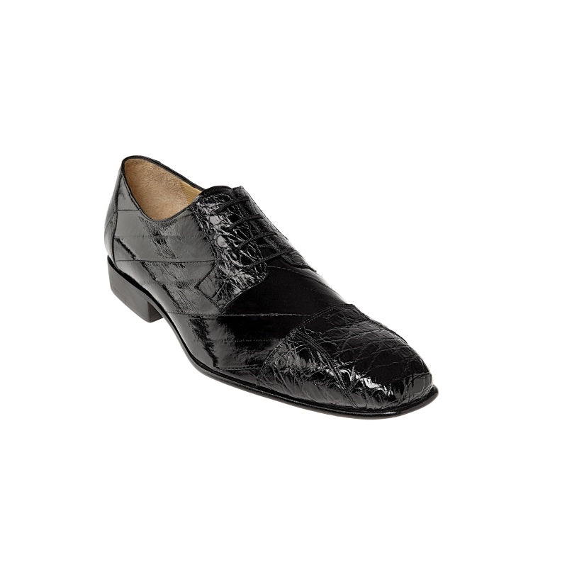 Belvedere Francesco Caiman & Eel Cap Toe Shoes Black