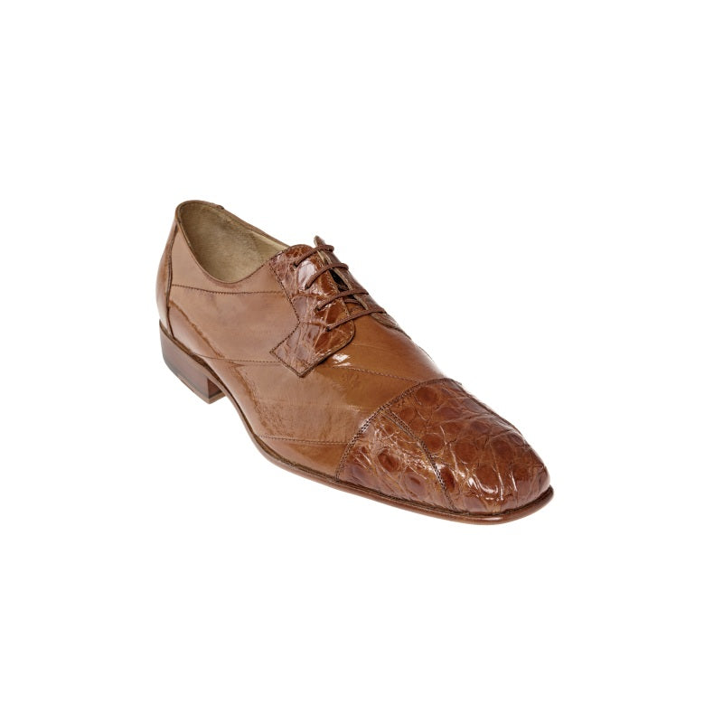 Belvedere Francesco Caiman & Eel Cap Toe Shoes Camel