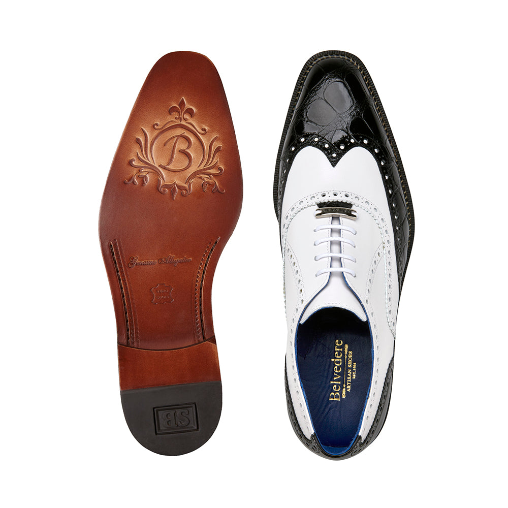 Belvedere Franco Alligator / Italian Leather Shoes Black / White