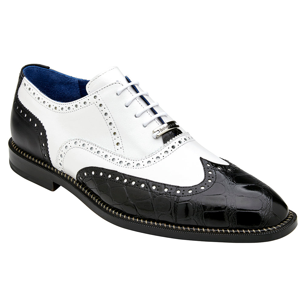 Belvedere Franco Alligator / Italian Leather Shoes Black / White
