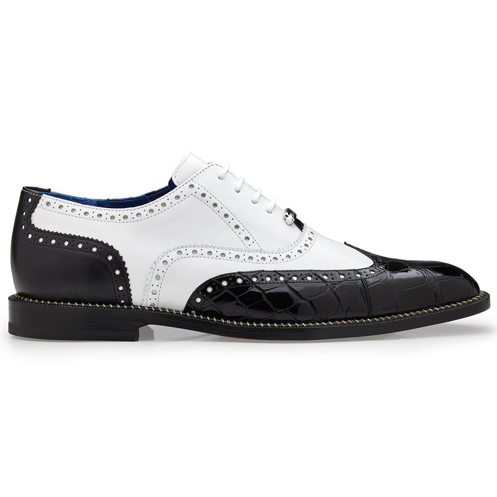 Belvedere Franco Alligator / Italian Leather Shoes Black / White