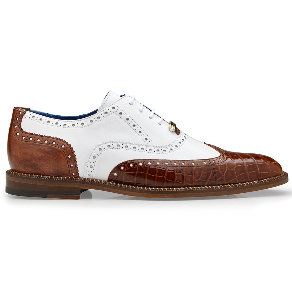 Belvedere Franco Alligator / Italian Leather Shoes Peanut / White