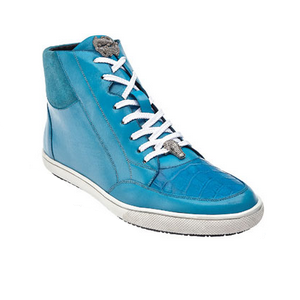 Belvedere Franco Crocodile & Soft Calfskin High Top Sneakers Baby Blue