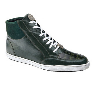 Belvedere Franco Crocodile & Soft Calfskin High Top Sneakers Grass Green