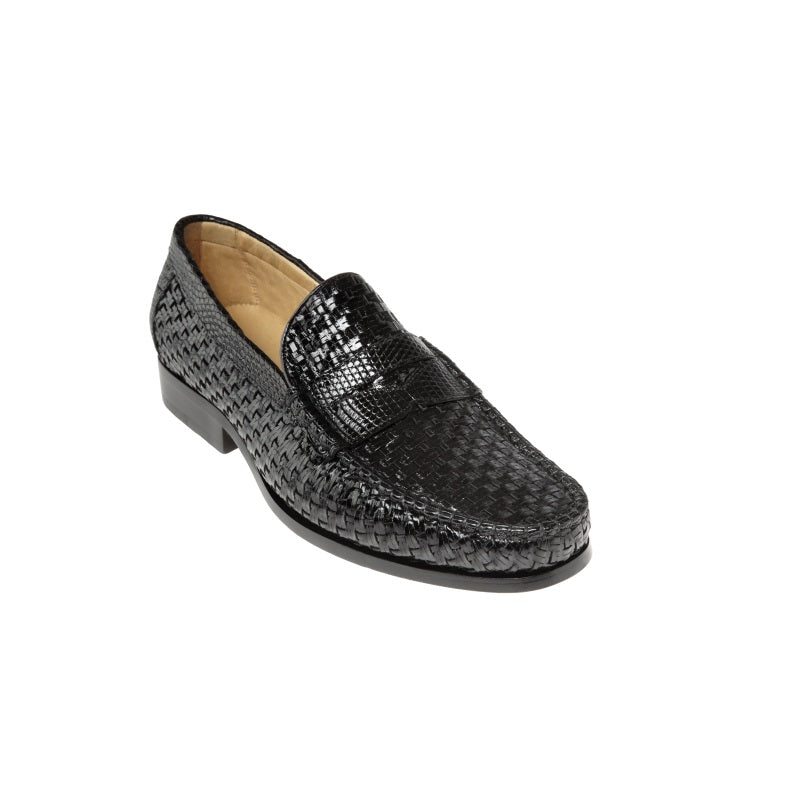 Belvedere Franco Lizard Woven Penny Loafers Black