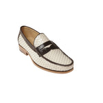 Belvedere Franco Lizard Woven Penny Loafers Ivory/Brown