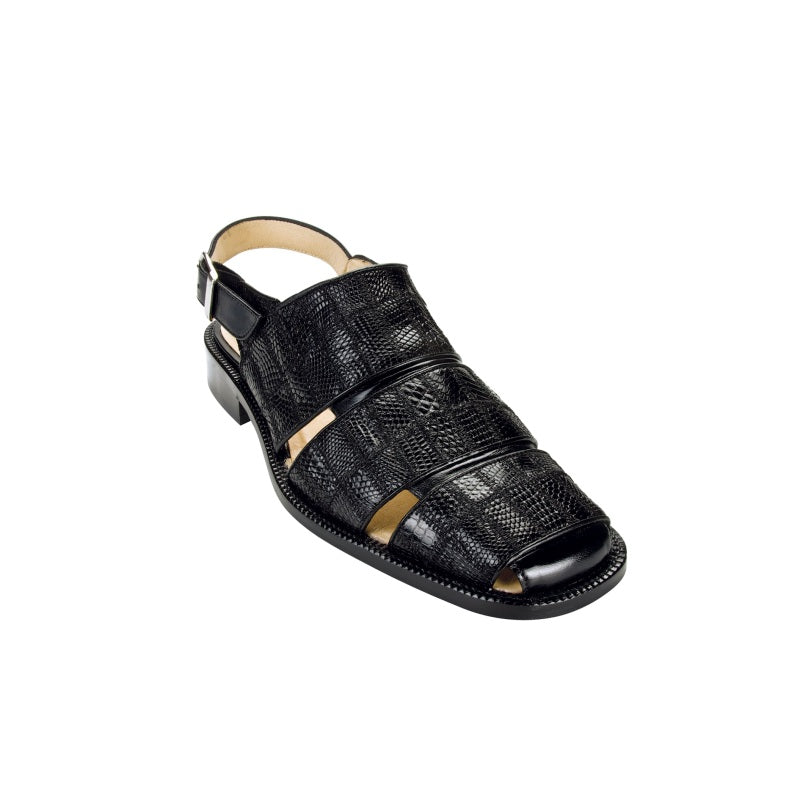 Belvedere Fumo Lizard Patchwork Sandals Black