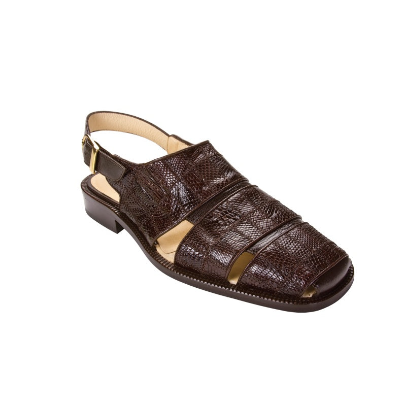 Belvedere Fumo Lizard Patchwork Sandals Dark Brown