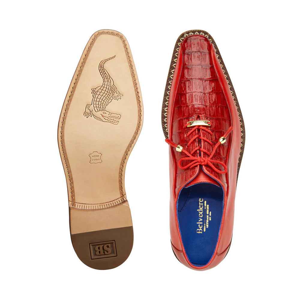 Belvedere Gabriele Genuine Caiman Crocodilus / Italian Calfskin Shoes Ant Cherry