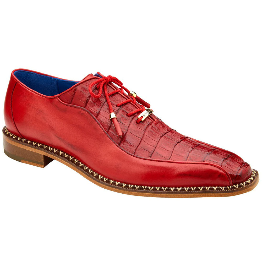 Belvedere Gabriele Genuine Caiman Crocodilus / Italian Calfskin Shoes Ant Cherry