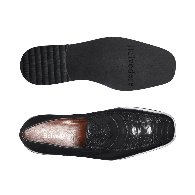 Belvedere Gavino Ostrich & Calfskin Loafers Black