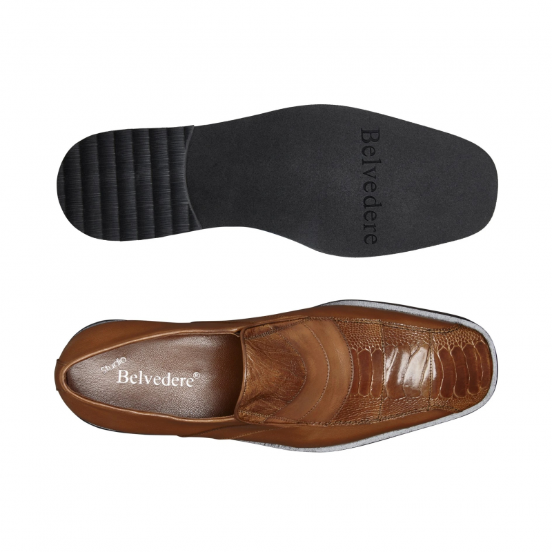 Belvedere Gavino Ostrich & Calfskin Loafers Honey