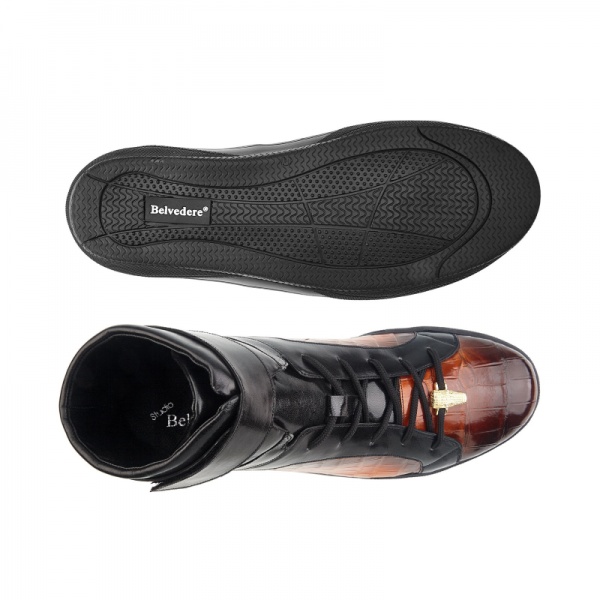 Belvedere George Crocodile & Calfskin High Top Sneakers Antique Orange / Black