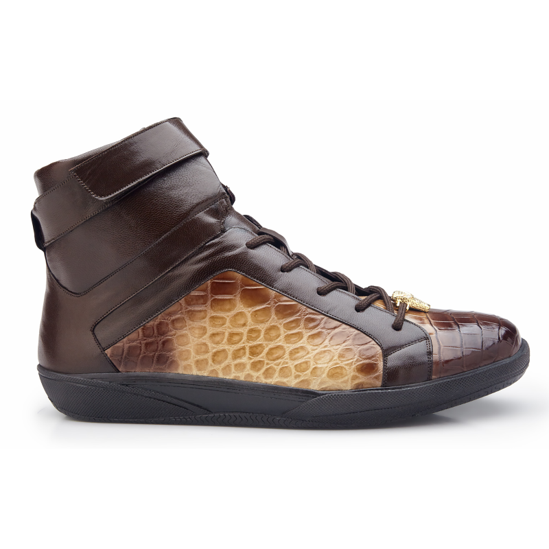 Belvedere George Crocodile & Calfskin High Top Sneakers Taupe / Brown