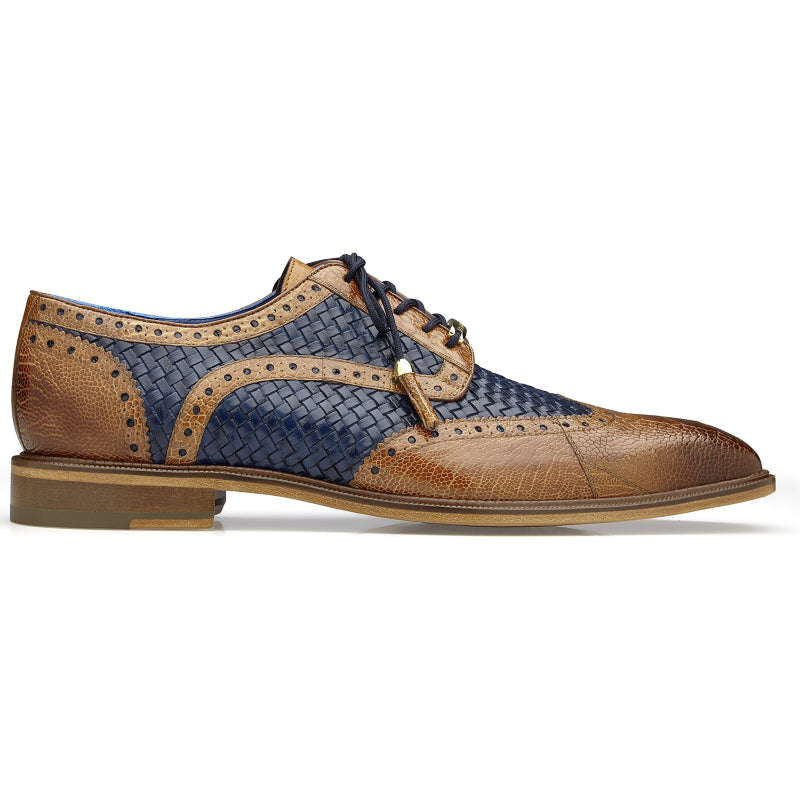 Belvedere Gerry Ostrich & Woven Shoes Antique Almond / Navy