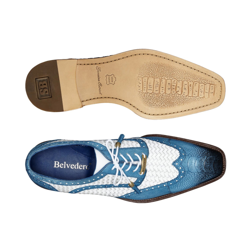 Belvedere Gerry Ostrich & Woven Shoes Antique Blue Safari / White