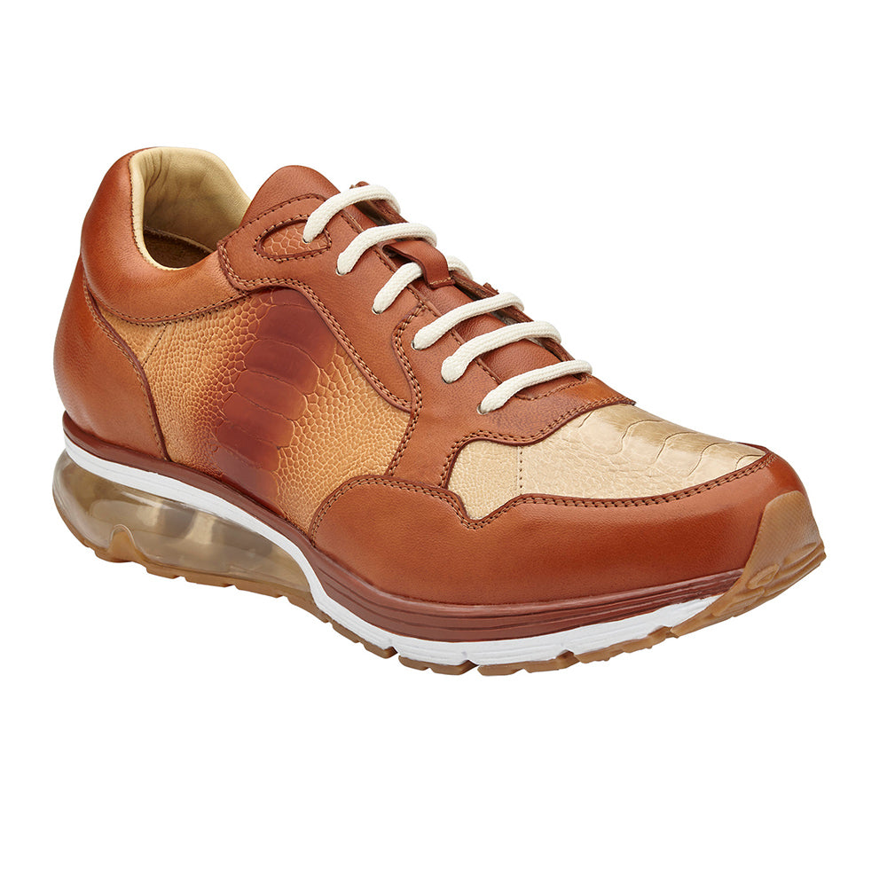 Belvedere Gino Genuine Ostrich/ Soft Italian Calfskin Sneakers Brandy/Bone
