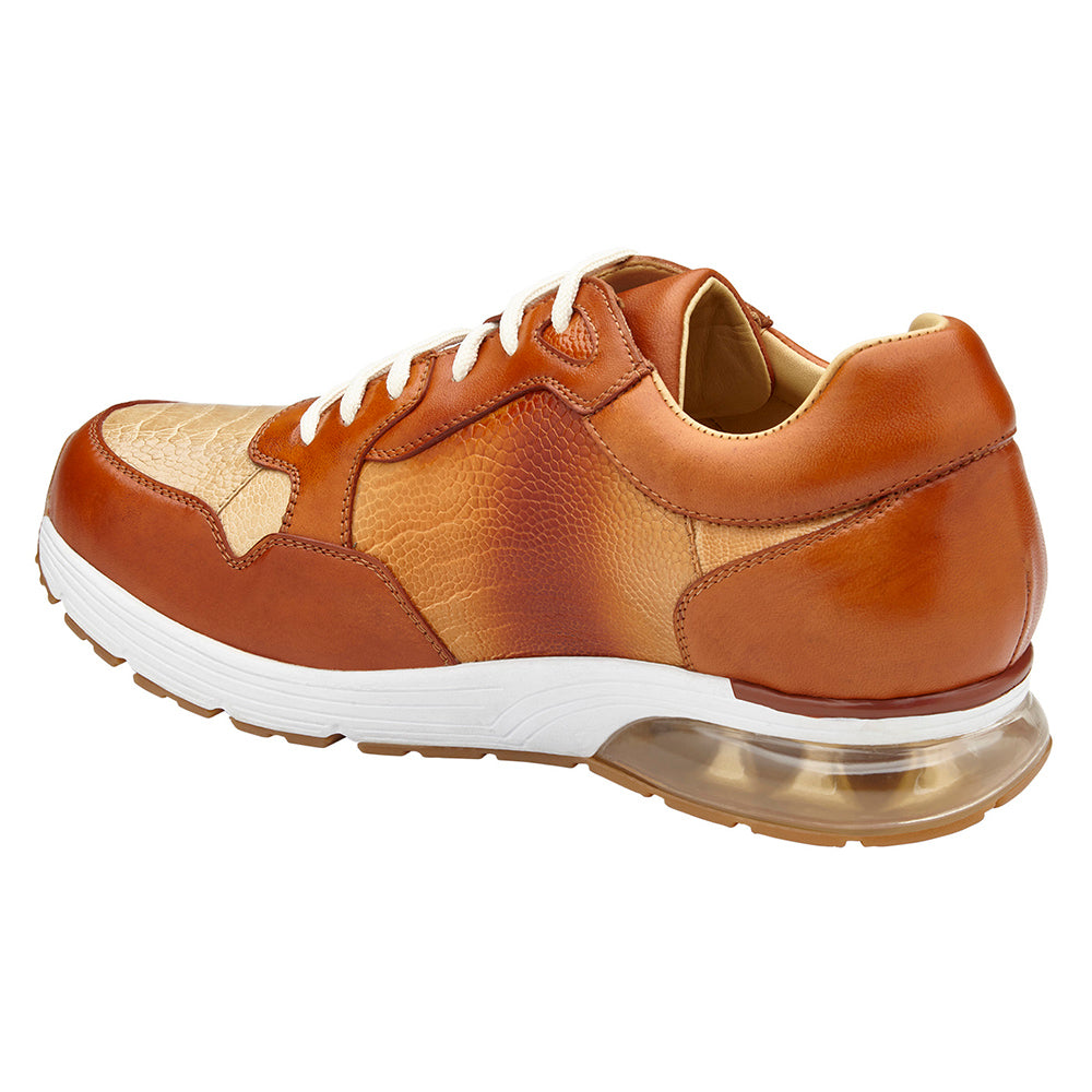 Belvedere Gino Genuine Ostrich/ Soft Italian Calfskin Sneakers Brandy/Bone