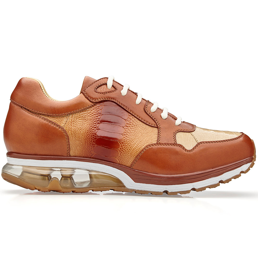 Belvedere Gino Genuine Ostrich/ Soft Italian Calfskin Sneakers Brandy/Bone
