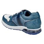 Belvedere Gino Genuine Ostrich/ Soft Italian Calfskin Sneakers Carabian Blue/White