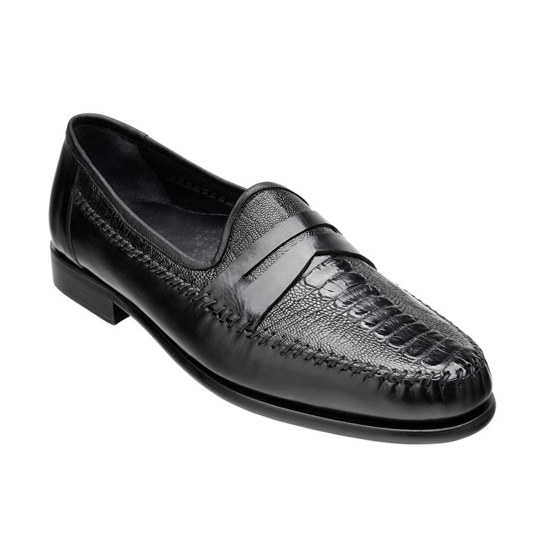 Belvedere Giotto Ostrich Leg & Calfskin Penny Loafers Black