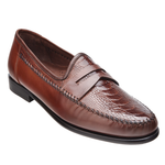 Belvedere Giotto Ostrich Leg & Calfskin Penny Loafers Cognac