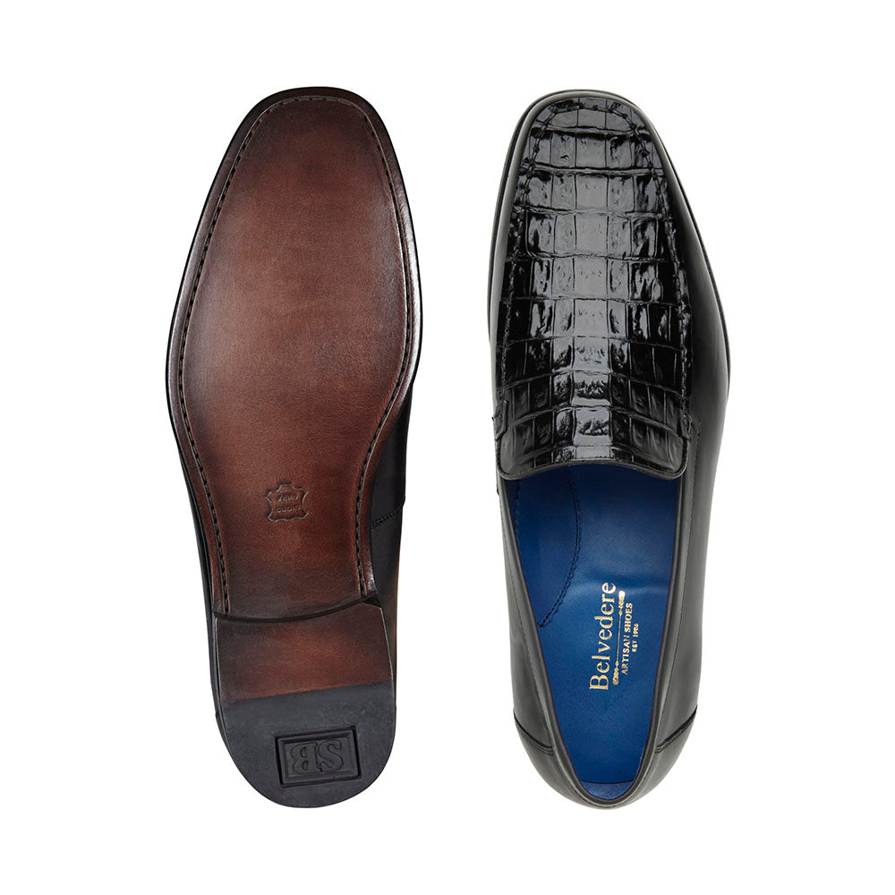Belvedere Gosto Caiman Crocodile & Calfskin Loafers Black