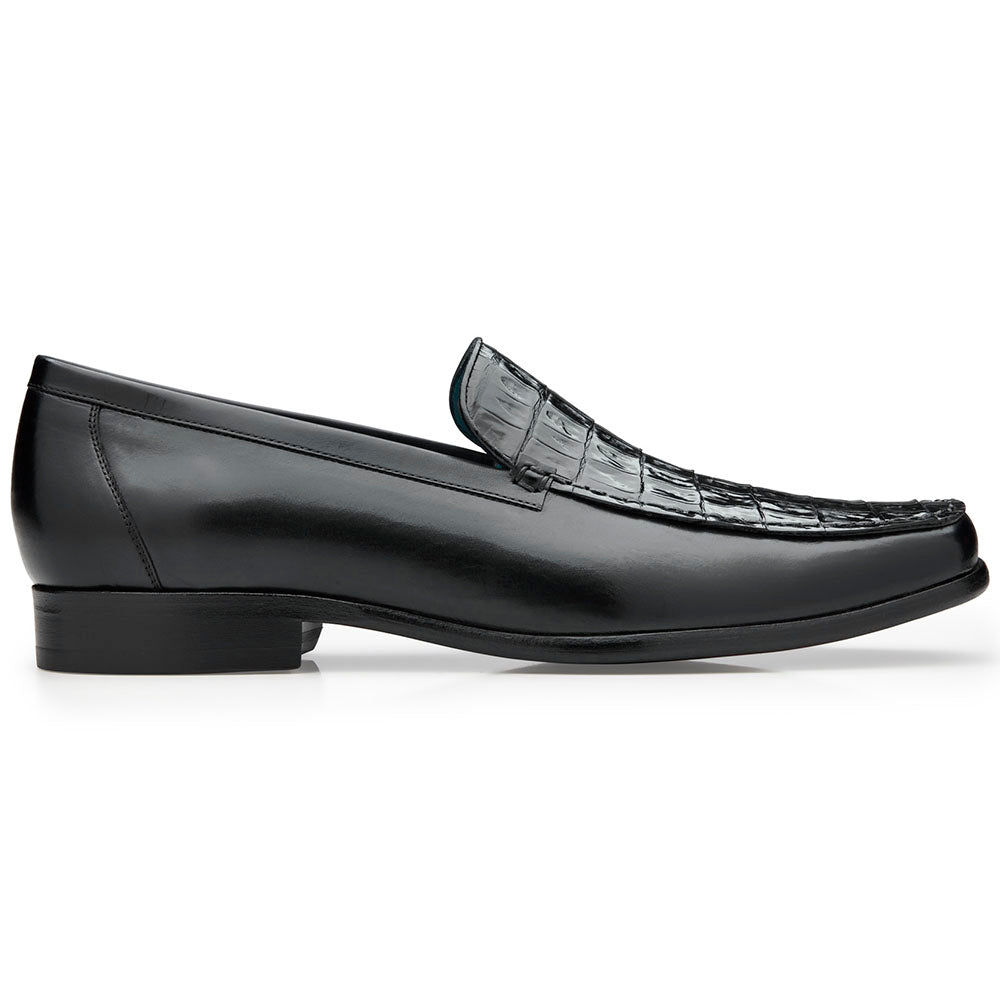 Belvedere Gosto Caiman Crocodile & Calfskin Loafers Black