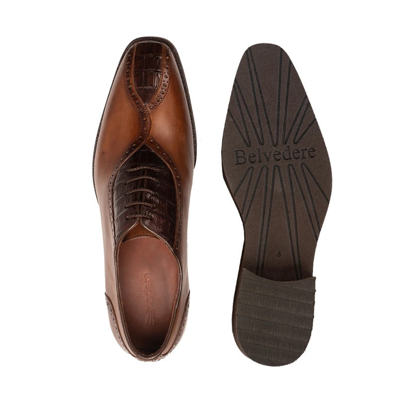 Belvedere Grant Caiman & Calfskin Oxfords Antique Almond / Chocolate