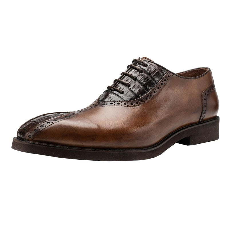 Belvedere Grant Caiman & Calfskin Oxfords Antique Almond / Chocolate