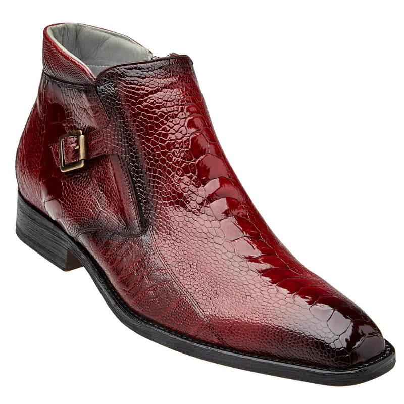 Belvedere Gregg Ostrich Ankle Boots Scarlet Red