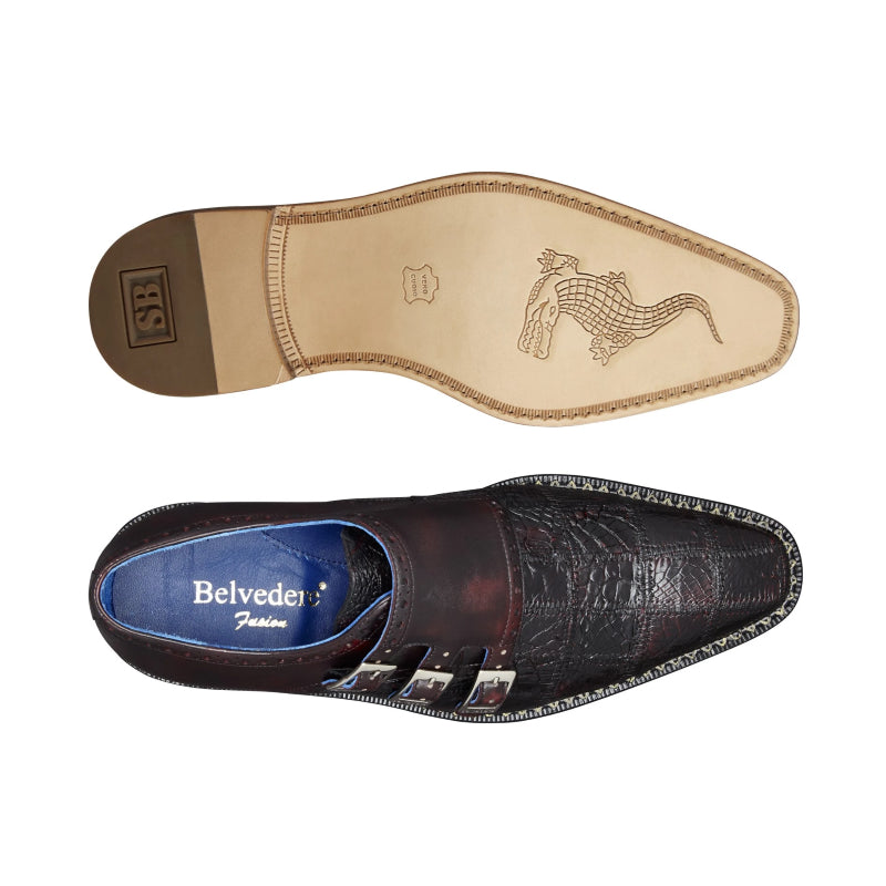 Belvedere Hurricane Caiman Monk Strap Shoes Black Cherry