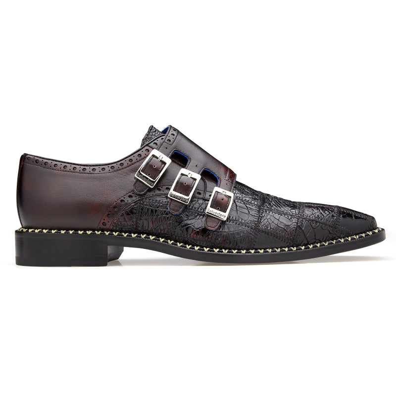 Belvedere Hurricane Caiman Monk Strap Shoes Black Cherry