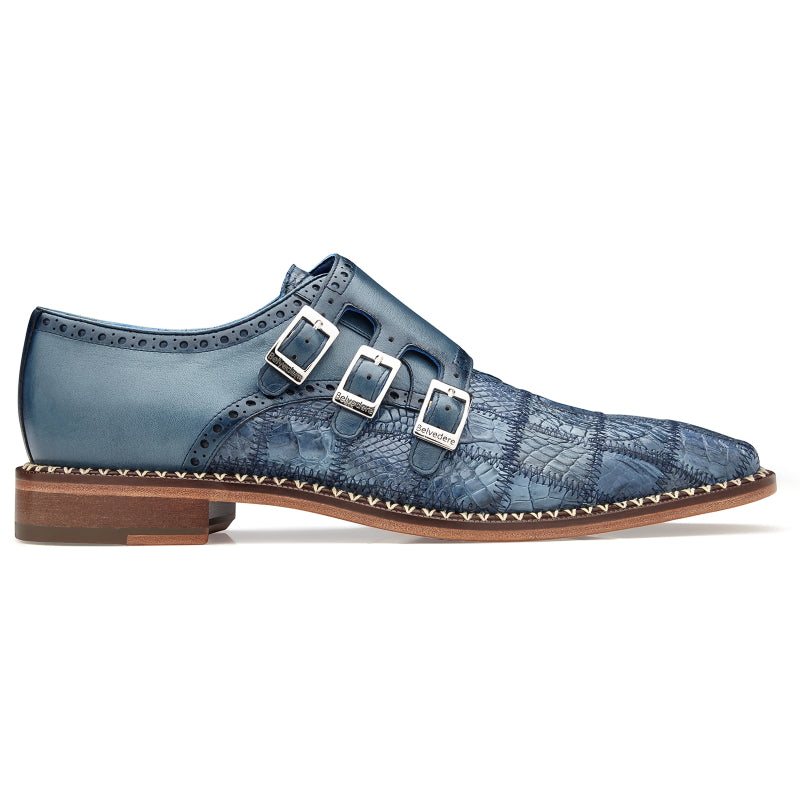 Belvedere Hurricane Caiman Monk Strap Shoes Blue Jean