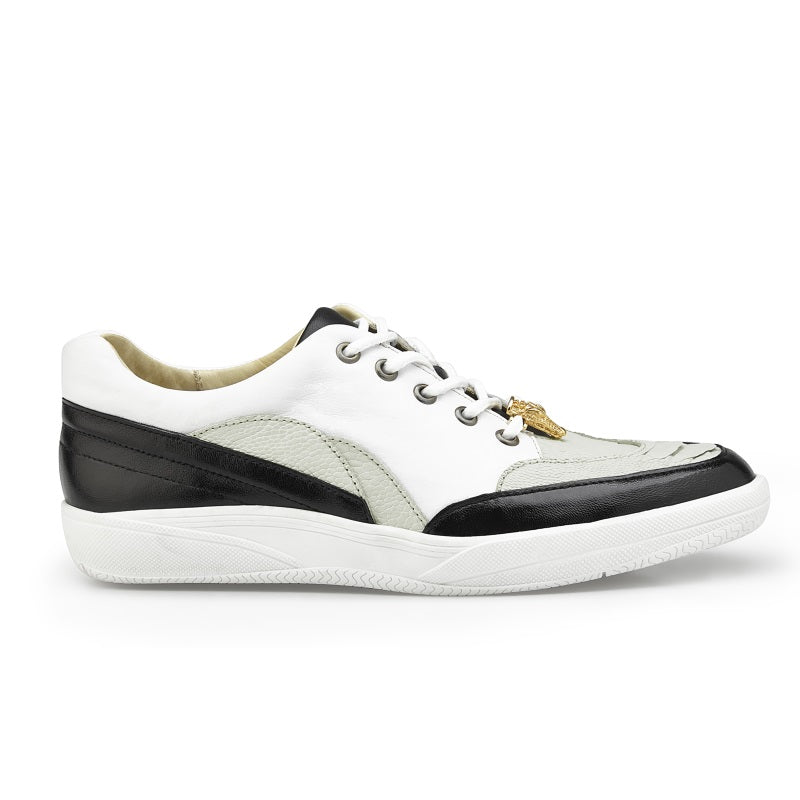 Belvedere Irvin Ostrich & Calfskin Sneakers Black / Pearl / White