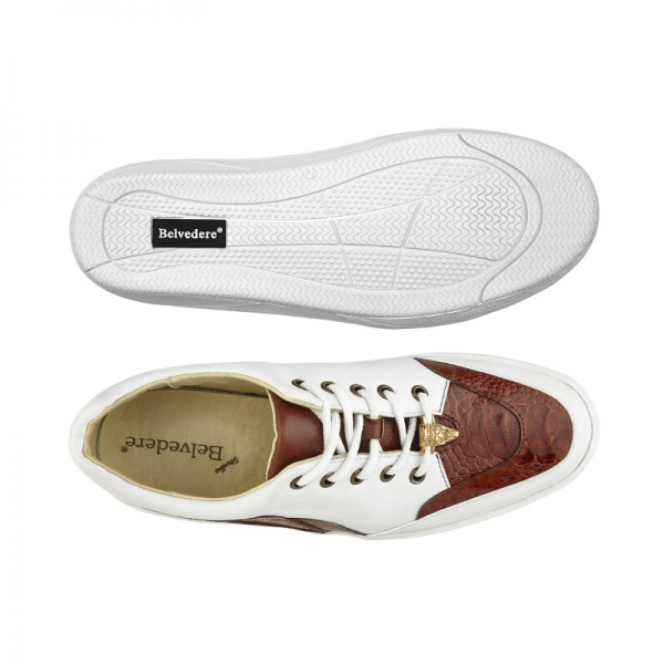 Belvedere Irvin Ostrich & Calfskin Sneakers Cognac / White