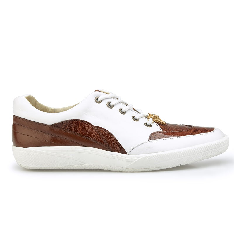 Belvedere Irvin Ostrich & Calfskin Sneakers Cognac / White