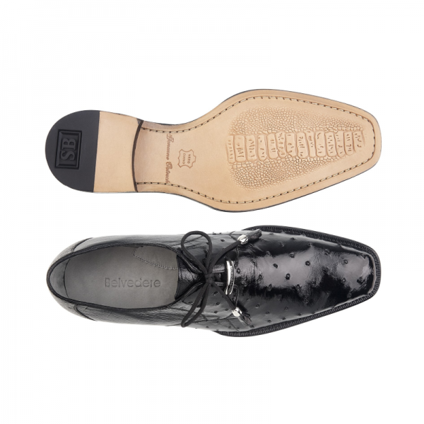 Belvedere Isola Ostrich Quill Dress Shoes Black
