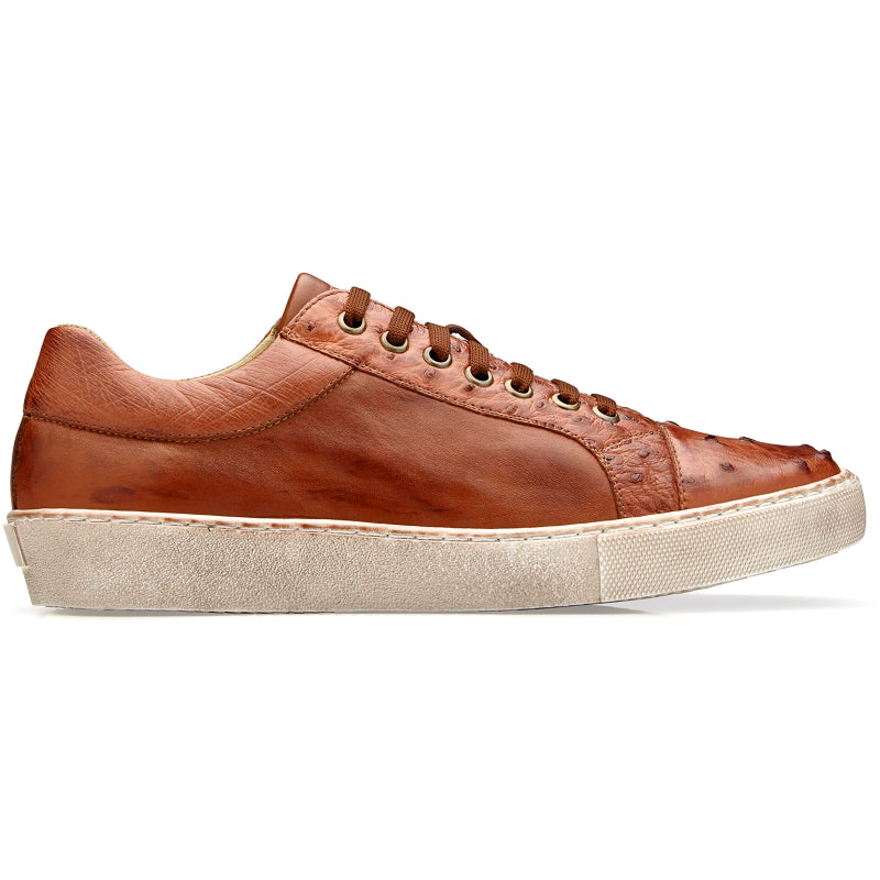 Belvedere Jacob Ostrich & Calfskin Sneakers Antique Cognac