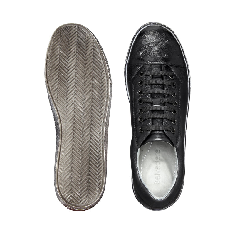 Belvedere Jacob Ostrich & Calfskin Sneakers Black