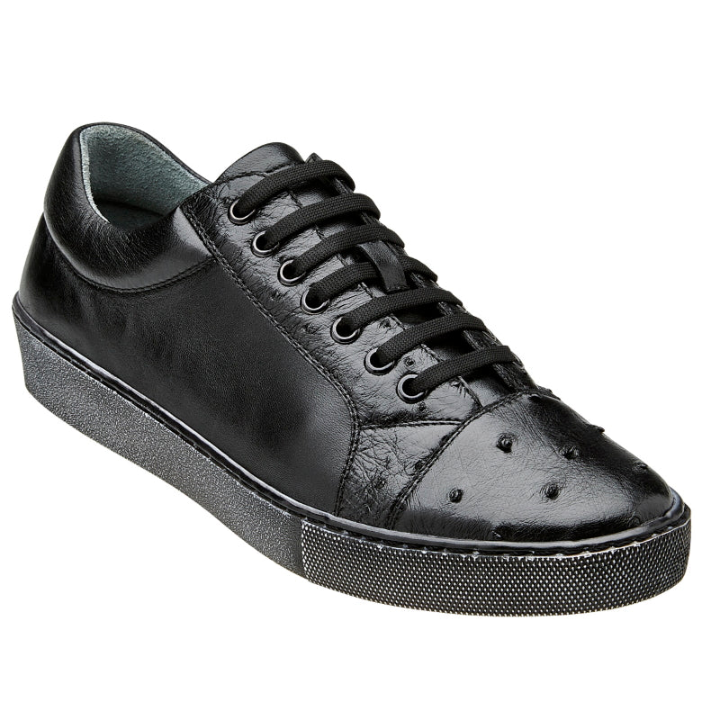 Belvedere Jacob Ostrich & Calfskin Sneakers Black