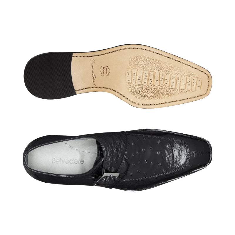 Belvedere Josh Ostrich Monk Strap Shoes Black (114011)
