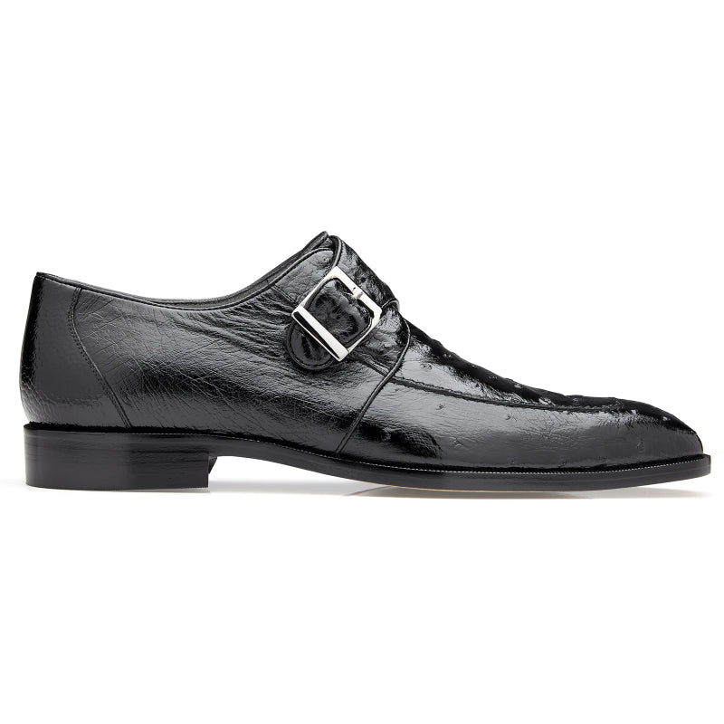 Belvedere Josh Ostrich Monk Strap Shoes Black