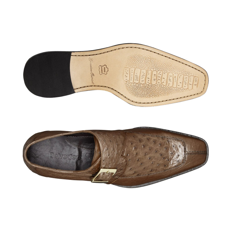 Belvedere Josh Ostrich Monk Strap Shoes Brown (114011)